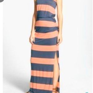 Splendid Orange and Blue Striped Maxi Dress size Medium with pockets